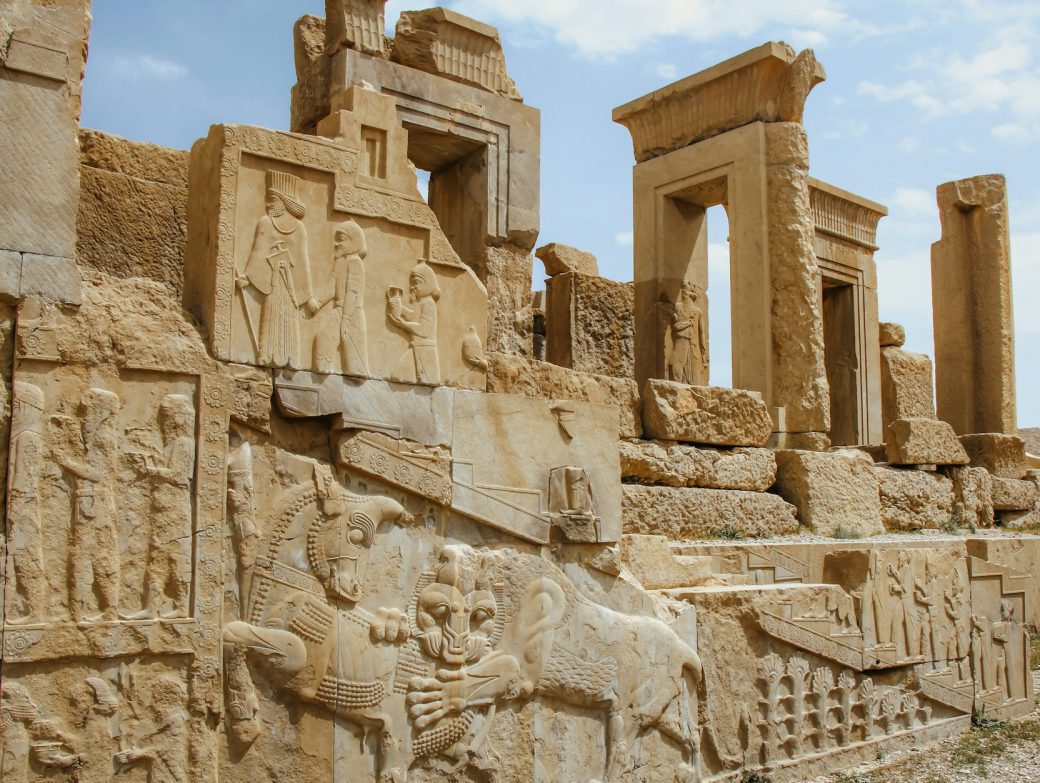 Ancient Persian stone relief carvings at Persepolis, Iran