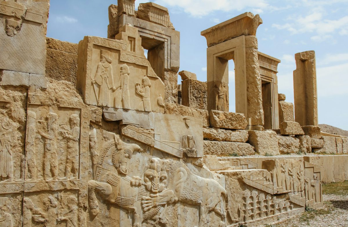 Ancient Persian stone relief carvings at Persepolis, Iran