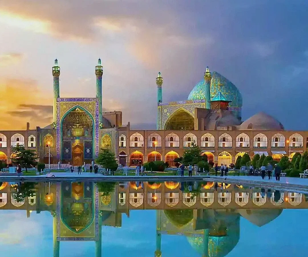 Naqsh-e Jahan Square reflected at dusk, Isfahan, Iran